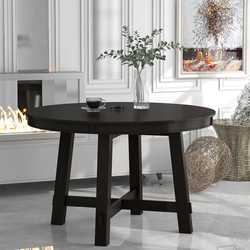 Gracie Oaks Expandable Round Farmhouse Dining Table With 16" Leaf